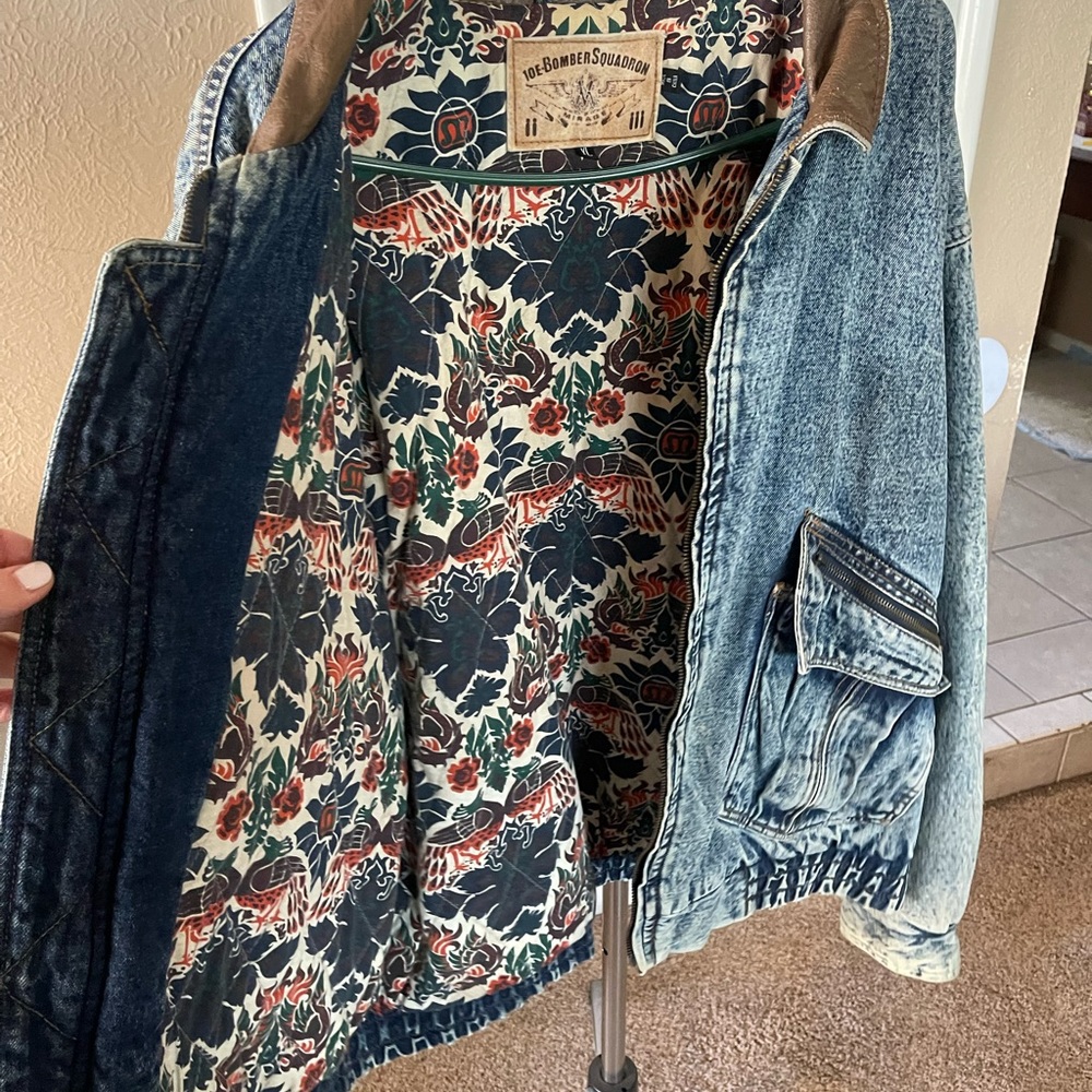 VINTAGE men’s 10E Bomber Squadron denim jacket quilted lined XL - Picture 8 of 10
